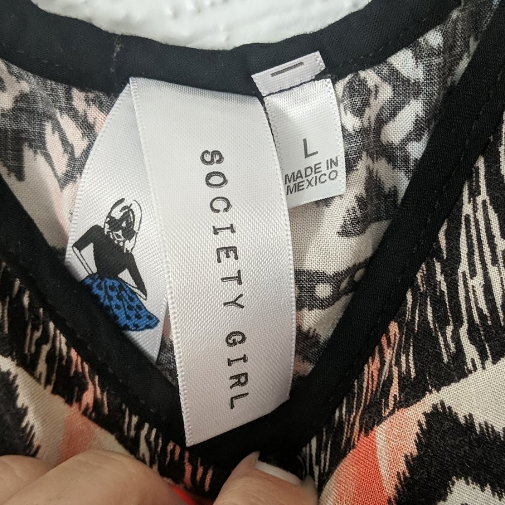 Women's Patterned Tank Top - Black, Cream & Coral - Picture 3 of 4